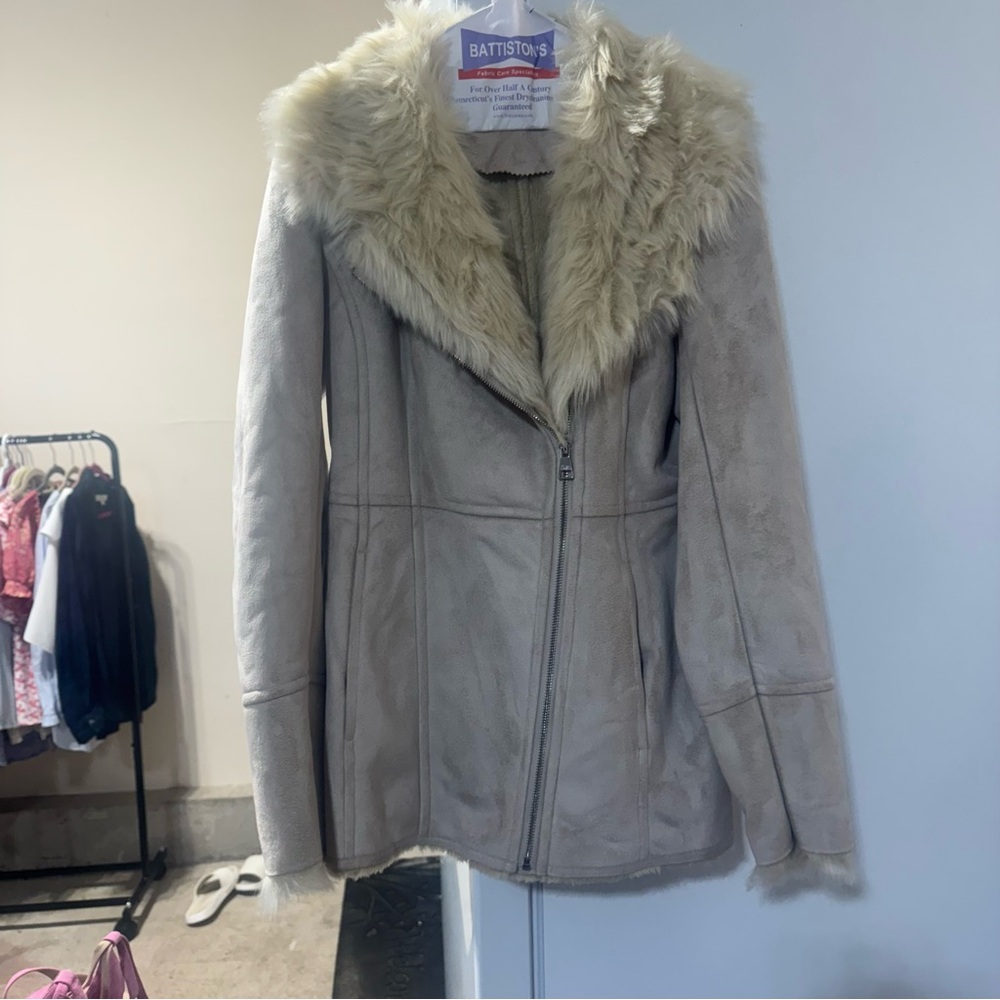 Karl Lagerfeld Cream Teddy Jacket with Faux Fur Collar